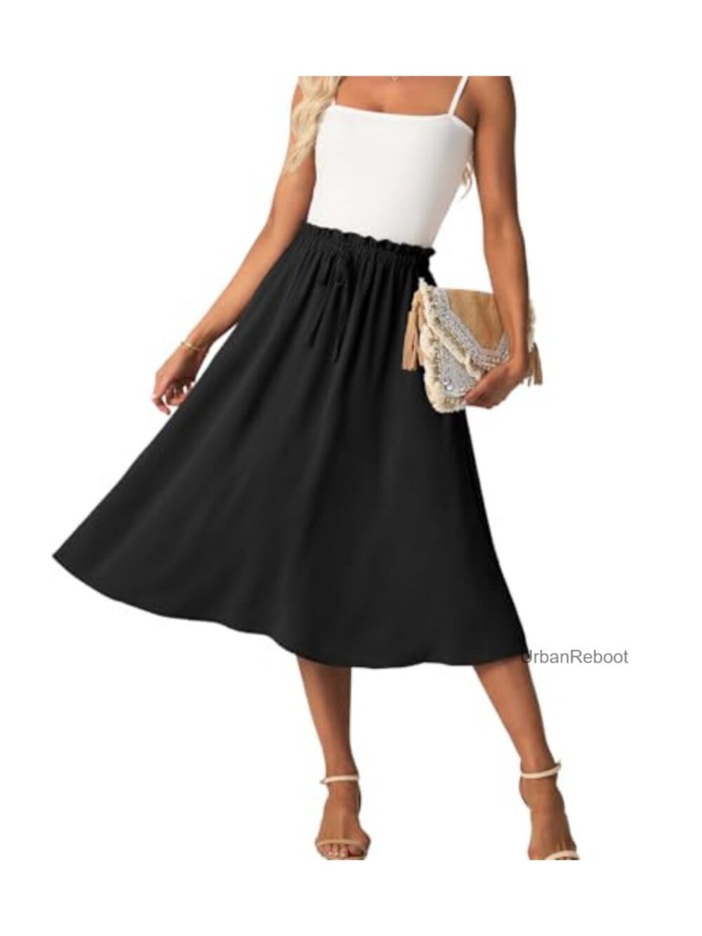 High Waist A-Line Midi Skirt with Pockets
